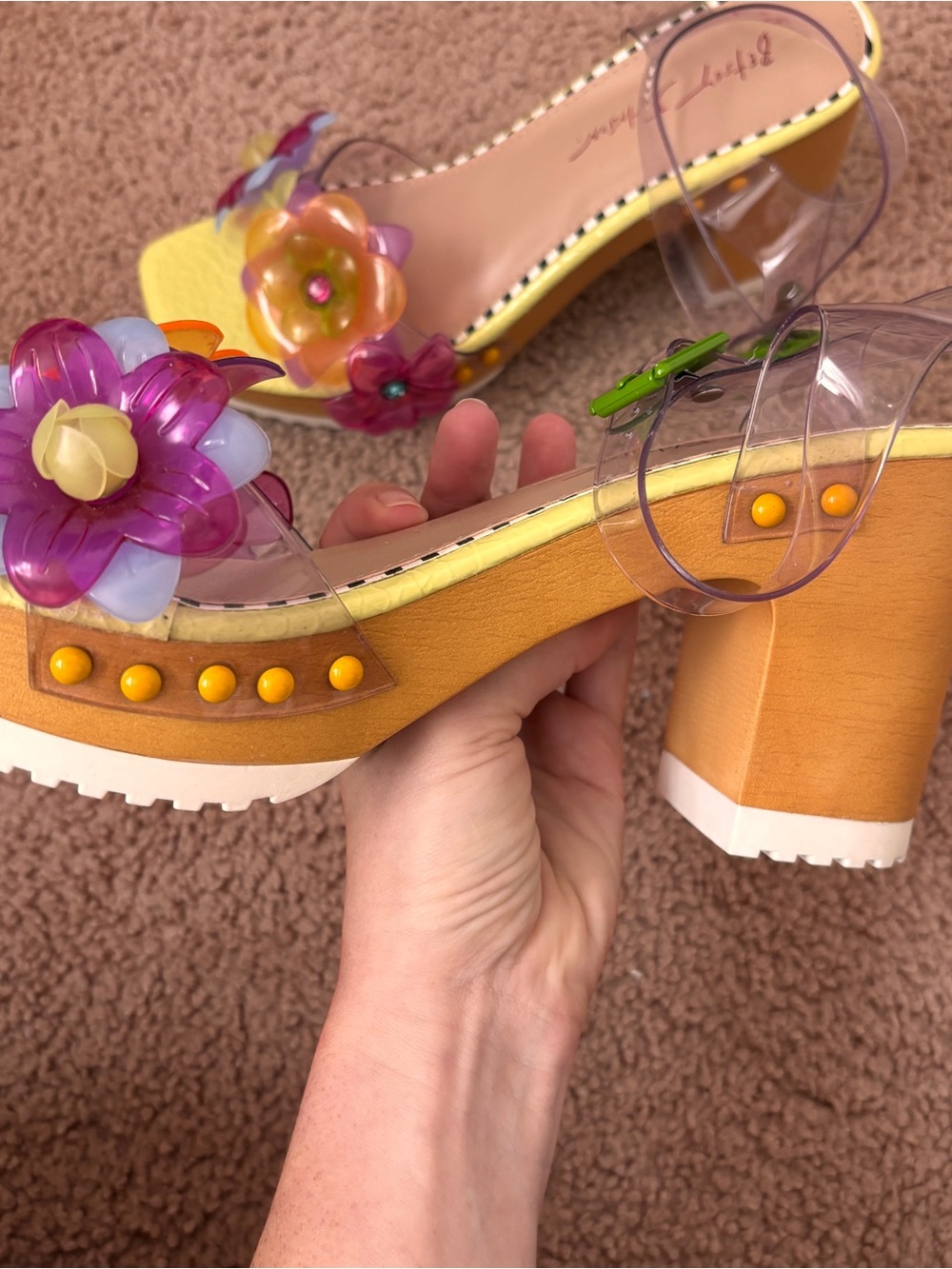 Betsey Johnson Yellow Floryn Platform Sandals with Clear Straps - Picture 6 of 10